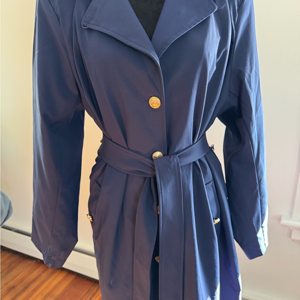 Dennis Basso Elegant Navy Blue Women's Trench Coat